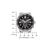 Citizen-Uhr mit schwarzem Zifferblatt und Maßstab in Millimetern.