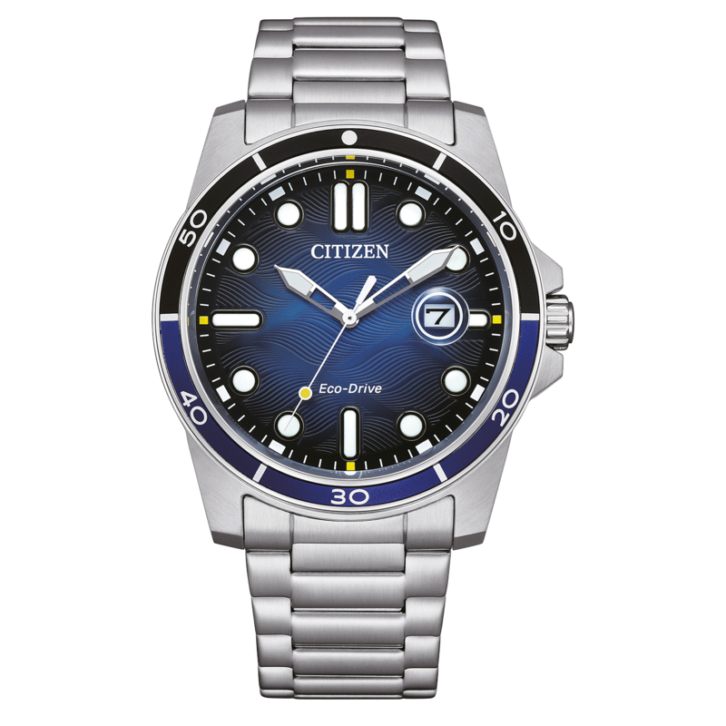 Citizen-Uhr mit blauem Zifferblatt und Edelstahlarmband